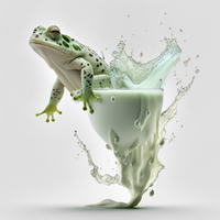 BellaFrozenMoments_a_green_frog_splashing_around_in_milk_53d0f8fc-81dd-4554-94a7-263681b09282